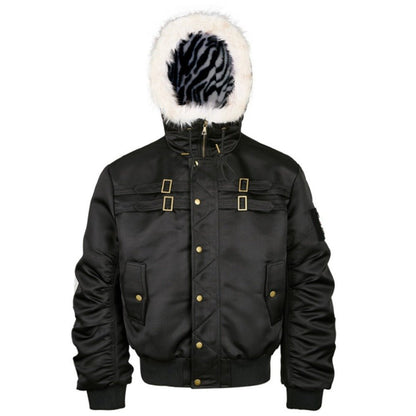 Black Zebra Faux Fur Hooded Bomber Jacket - Thrashink