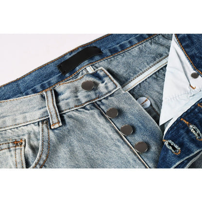 Blue Frayed Hem Jeans - Thrashink