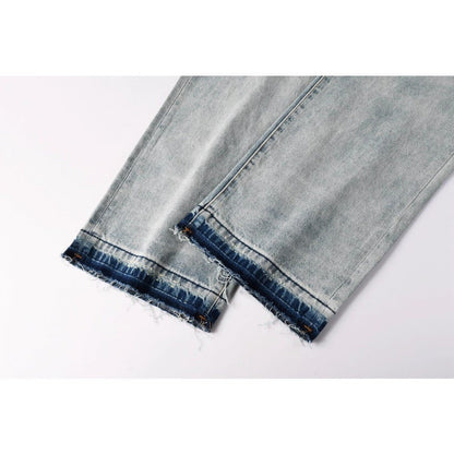 Blue Frayed Hem Jeans - Thrashink