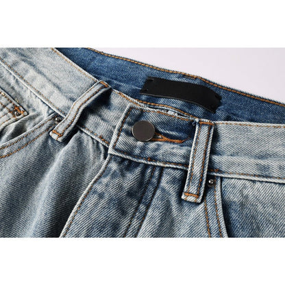 Blue Frayed Hem Jeans - Thrashink