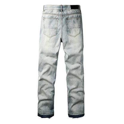 Blue Frayed Hem Jeans - Thrashink