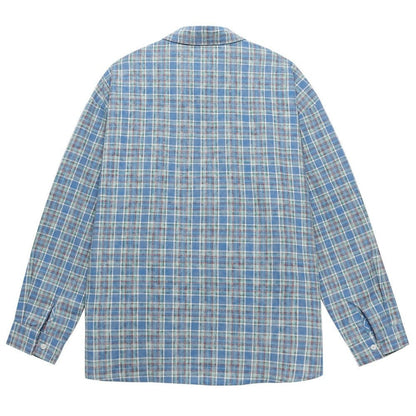 Blue Plaid Star Embroidered Shirt - Thrashink