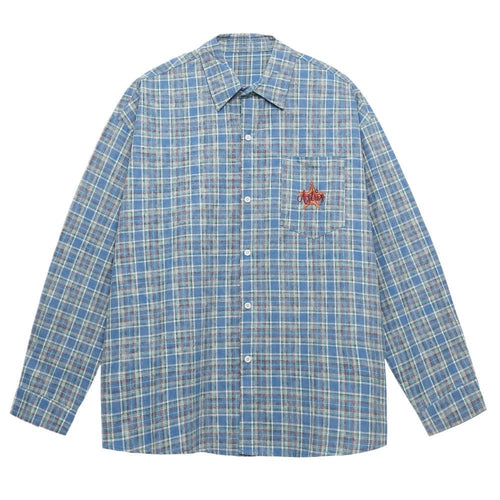 Blue Plaid Star Embroidered Shirt - Thrashink