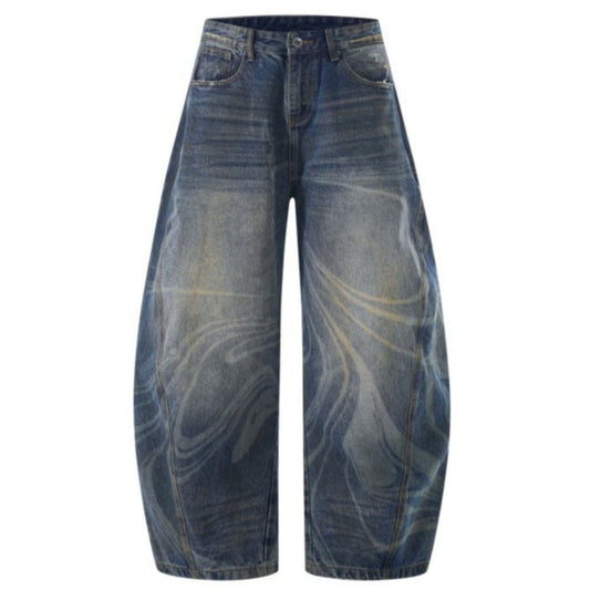 Blue Washed Ripple Wide - Leg Jeans - Thrashink