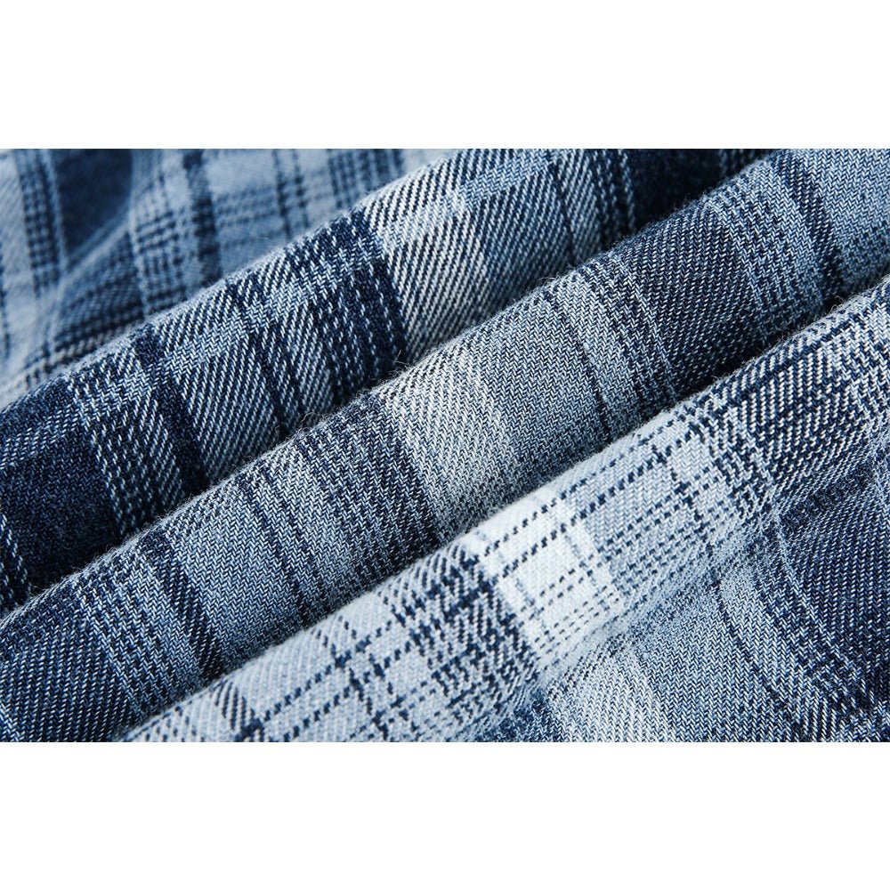 Blue & White Plaid Splatter Shirt - Thrashink