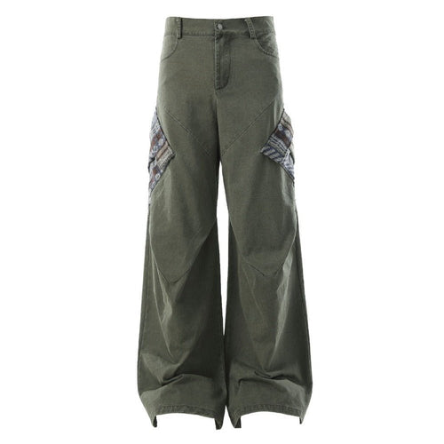 Boho Patchwork Wide - Leg Cargo Pants - Thrashink