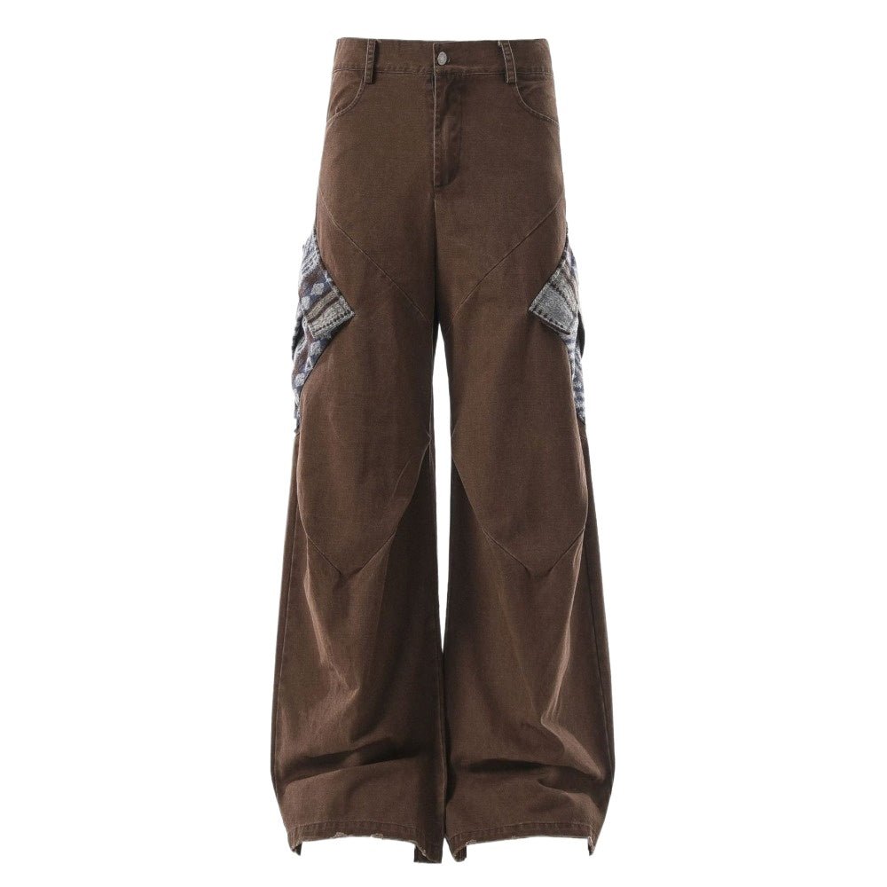 Boho Patchwork Wide - Leg Cargo Pants - Thrashink