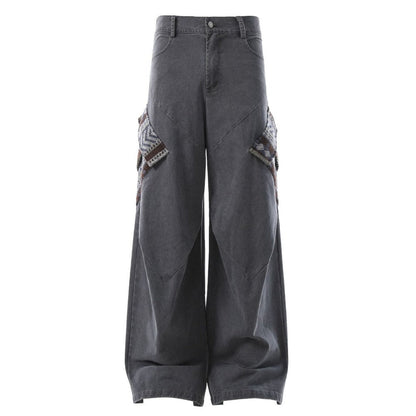 Boho Patchwork Wide - Leg Cargo Pants - Thrashink