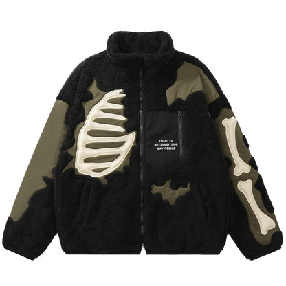 Bone Patchwork Fleece Padded Jacket - Thrashink