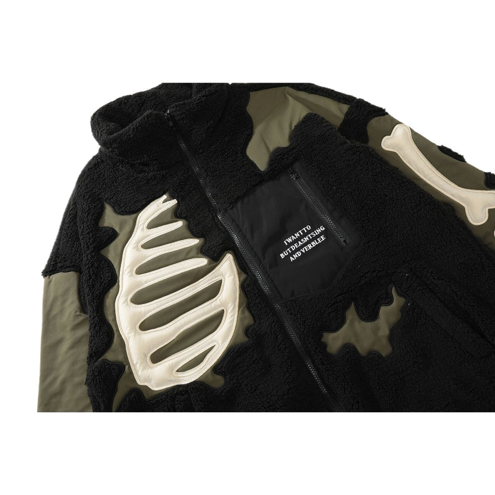 Bone Patchwork Fleece Padded Jacket - Thrashink