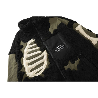 Bone Patchwork Fleece Padded Jacket - Thrashink
