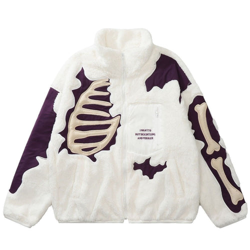 Bone Patchwork Fleece Padded Jacket - Thrashink