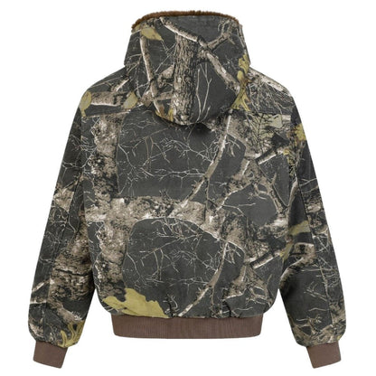 Branch Camouflage Print Faux Fur Lined Jacket - Thrashink
