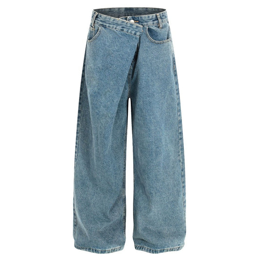 Asymmetric Waist Vintage Wide-Leg Denim Jeans
