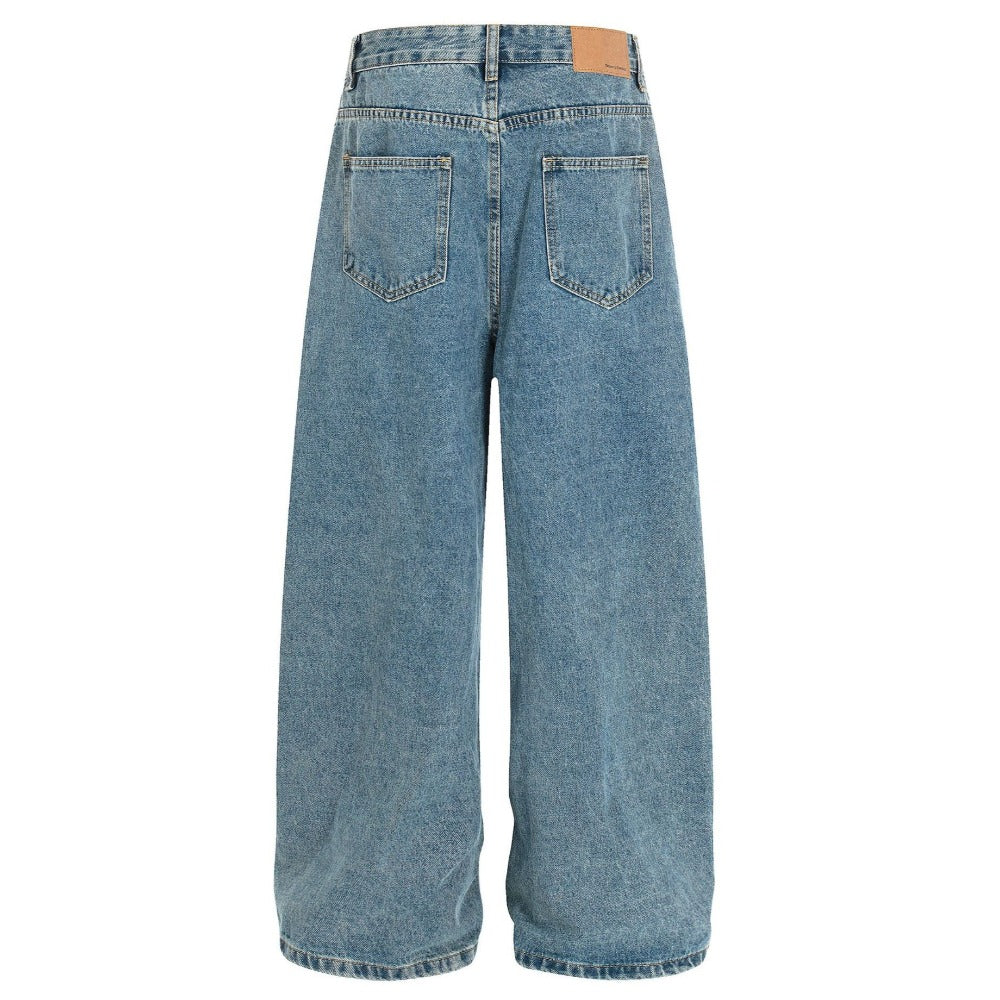 Asymmetric Waist Vintage Wide-Leg Denim Jeans