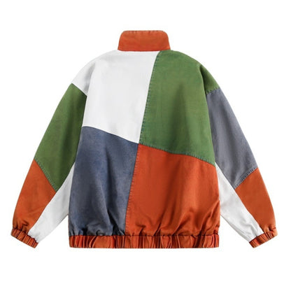 90s Retro Colorblock Patchwork Track Jacket