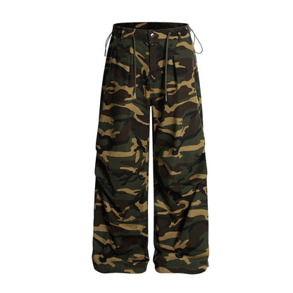 Camo Paratrooper Loose Wide Leg Pants - Thrashink