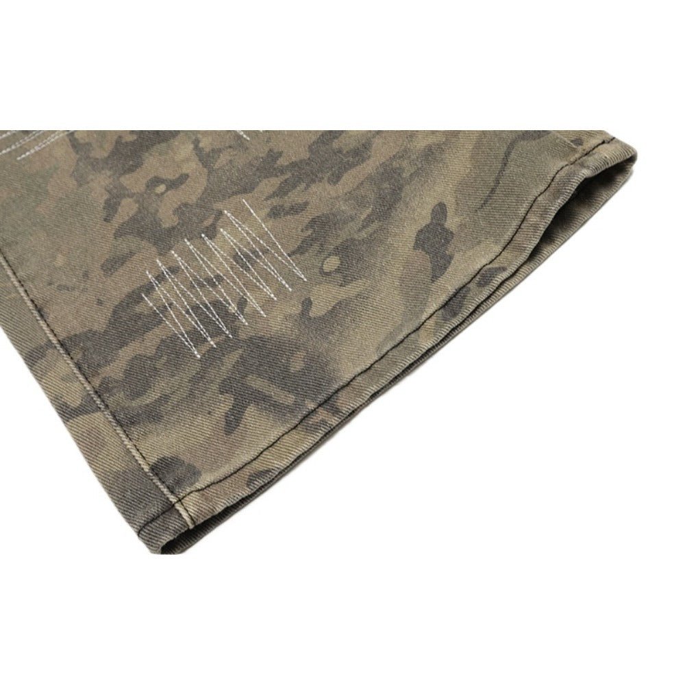 Camo Patch Sutures Distressed Jeans - Thrashink