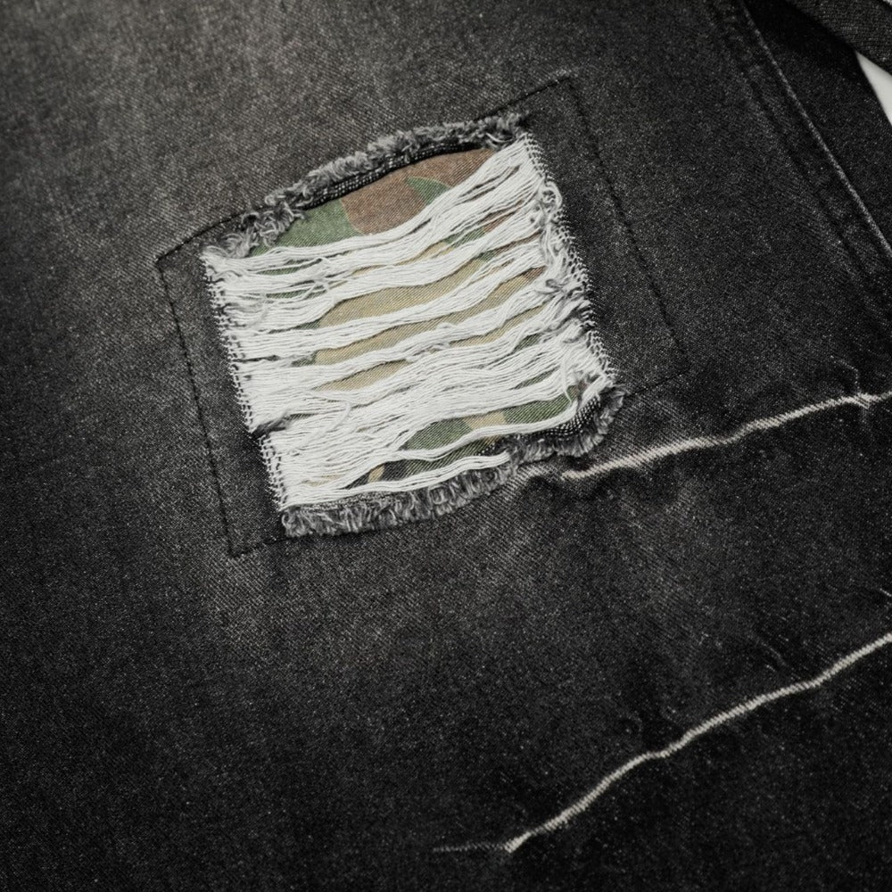 Camo Pouch - Belted Ripped Baggy Jeans - Thrashink