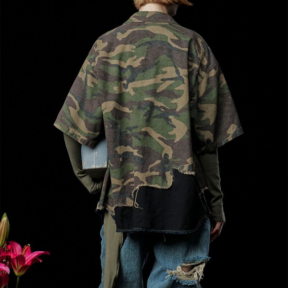 Camouflage Destroyed Patch Shirt - Thrashink