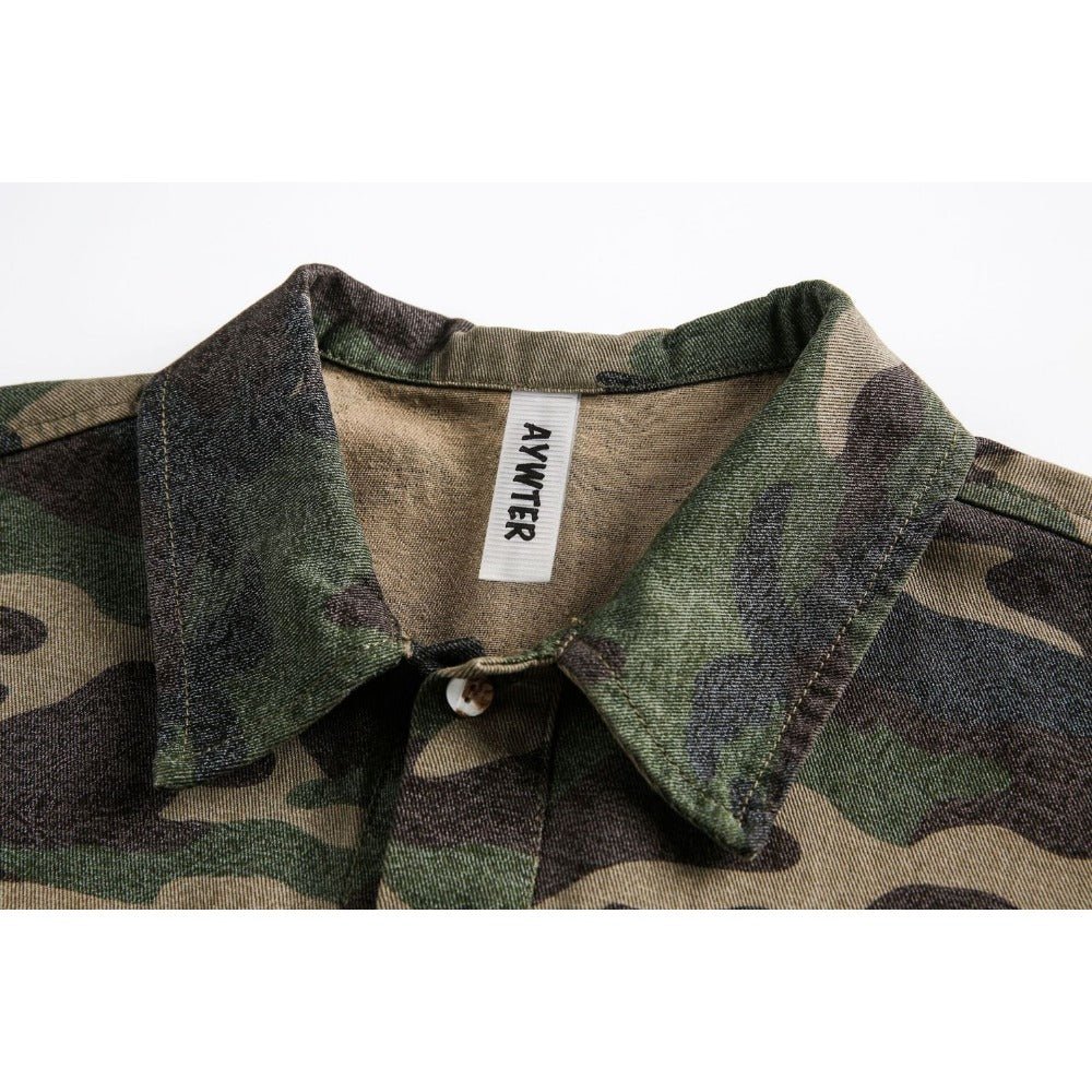 Camouflage Destroyed Patch Shirt - Thrashink