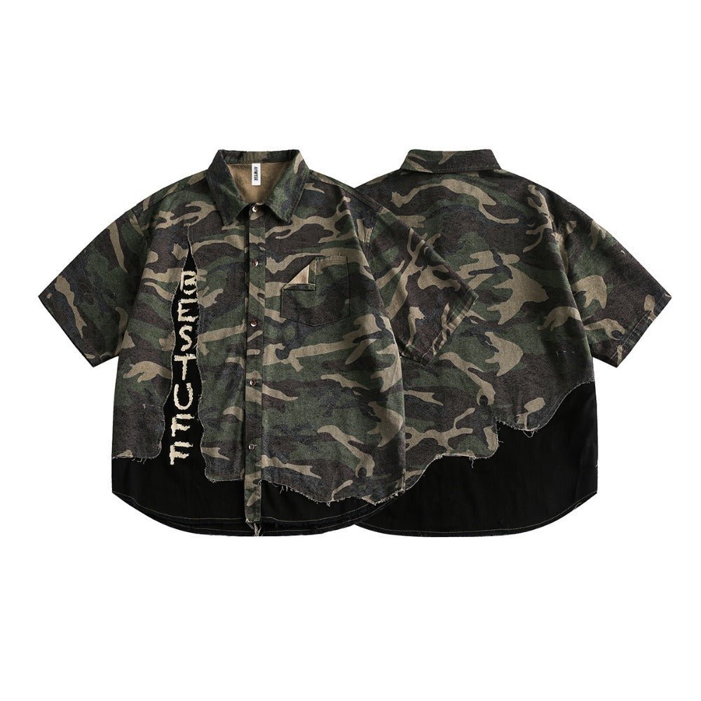 Camouflage Destroyed Patch Shirt - Thrashink