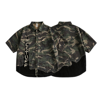 Camouflage Destroyed Patch Shirt - Thrashink