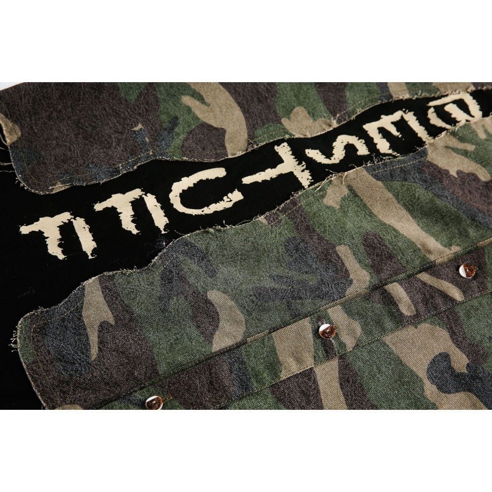 Camouflage Destroyed Patch Shirt - Thrashink