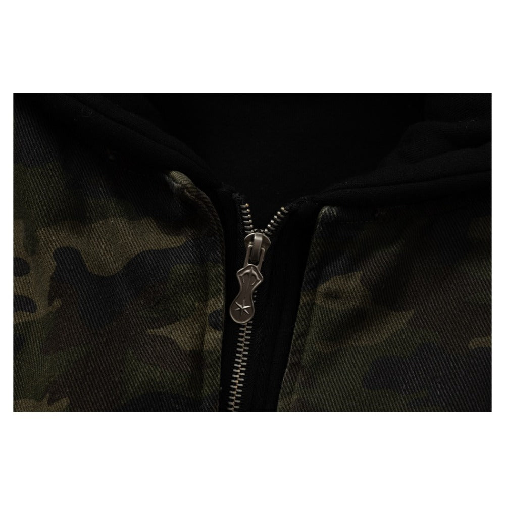 Camouflage Distressed Hooded Padded Jacket - Thrashink