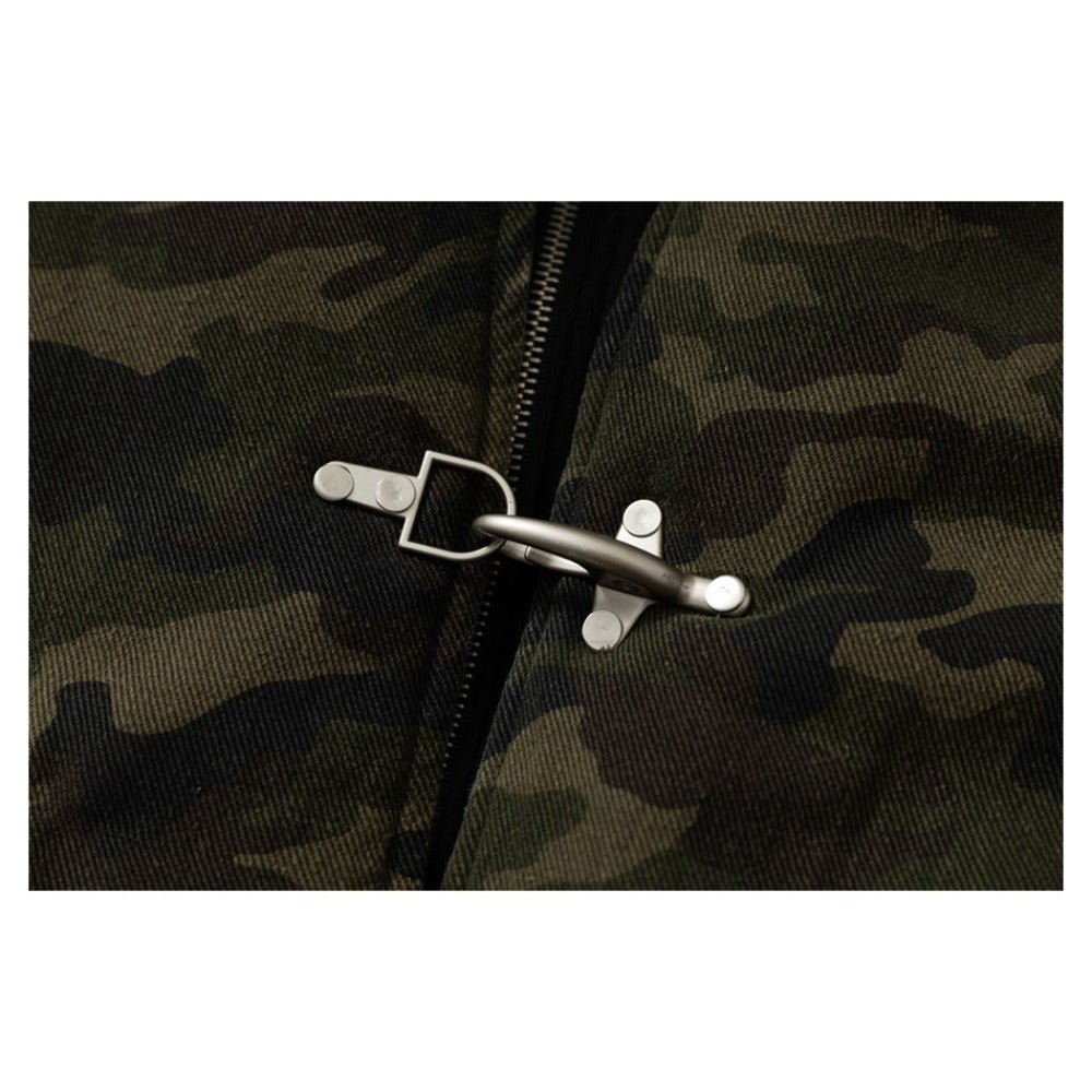 Camouflage Distressed Hooded Padded Jacket - Thrashink