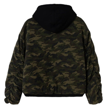 Camouflage Distressed Hooded Padded Jacket - Thrashink