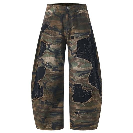 Camouflage Distressed Patchwork Jeans - Thrashink