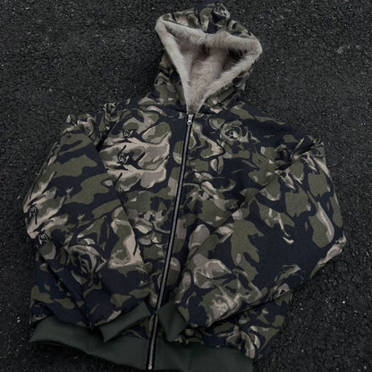 Camouflage Faux Fur Hooded Jacket - Thrashink