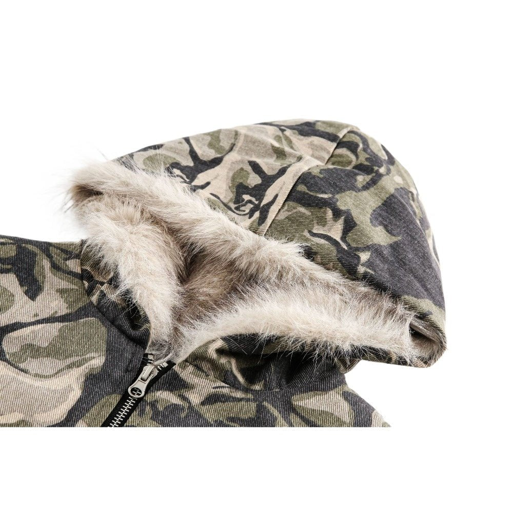 Camouflage Faux Fur Hooded Jacket - Thrashink