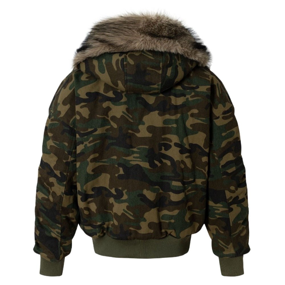Camouflage Faux Fur Trimmed Hooded Jacket - Thrashink