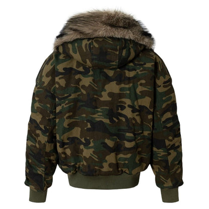 Camouflage Faux Fur Trimmed Hooded Jacket - Thrashink