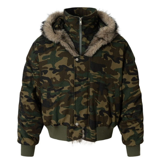 Camouflage Faux Fur Trimmed Hooded Jacket - Thrashink