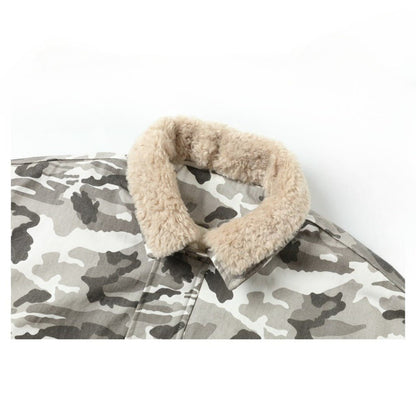 Camouflage Faux Shearling Collar Jacket - Thrashink