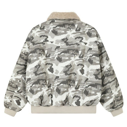 Camouflage Faux Shearling Collar Jacket - Thrashink