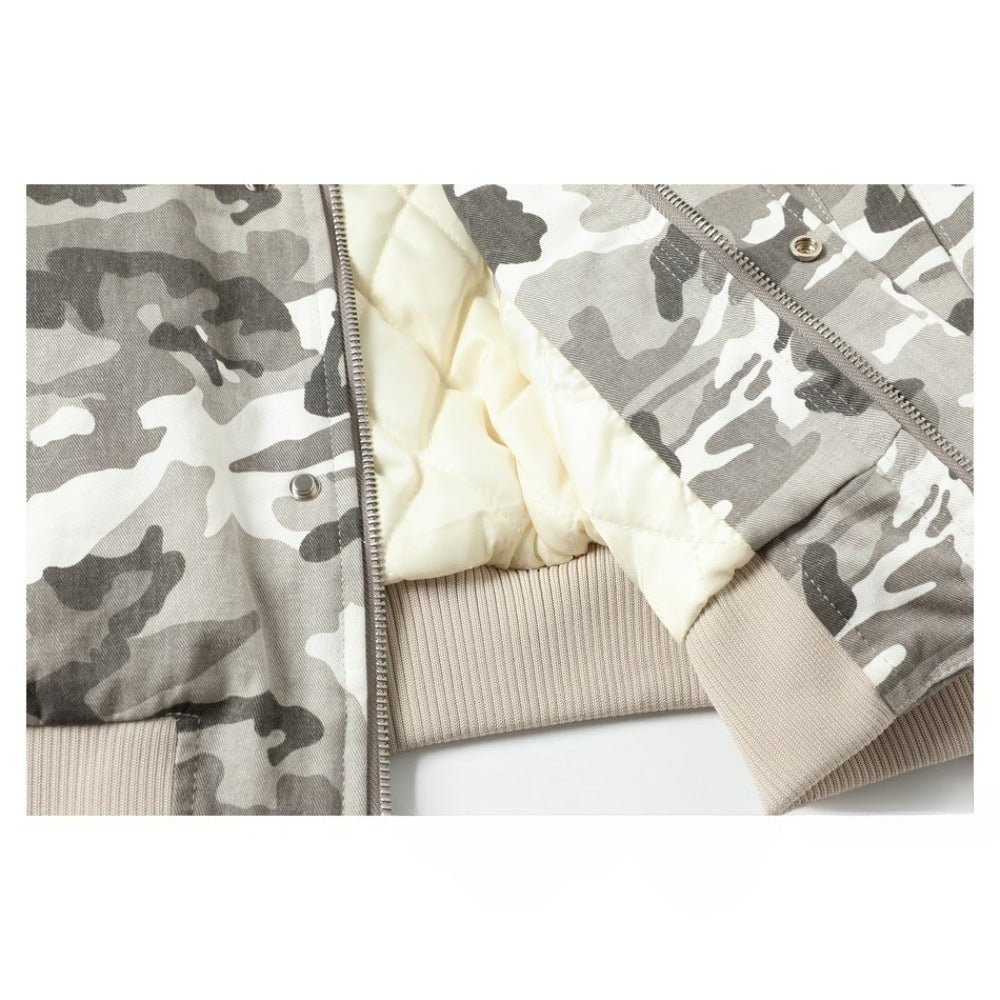 Camouflage Faux Shearling Collar Jacket - Thrashink