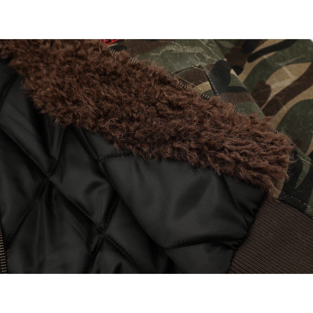 Camouflage Fur - Hood Patchwork Padded Jacket - Thrashink
