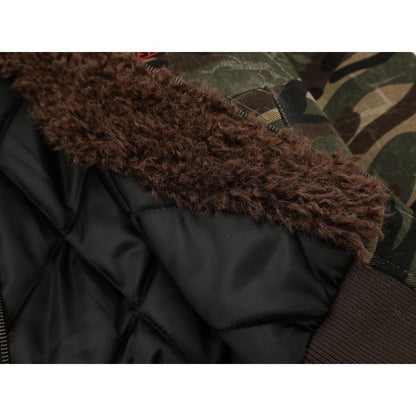 Camouflage Fur - Hood Patchwork Padded Jacket - Thrashink