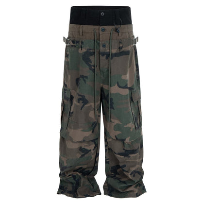 Camouflage Layered Waist Cargo Pants - Thrashink