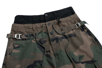 Camouflage Layered Waist Cargo Pants - Thrashink