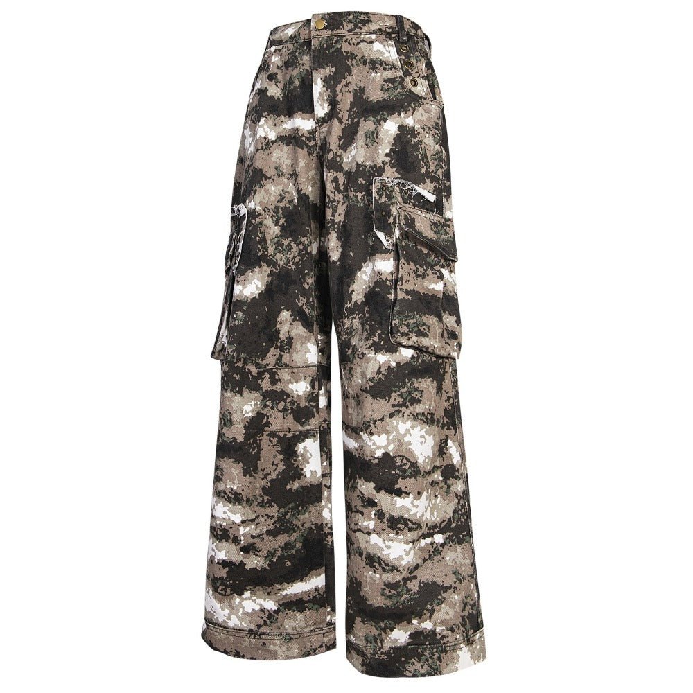 Camouflage Multi - Pocket Colorblock Cargo Pants - Thrashink