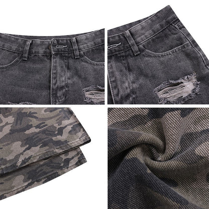 Camouflage Patchwork Black Distressed Jeans - Thrashink