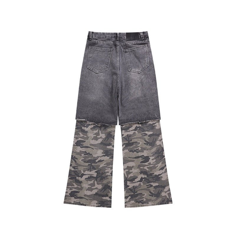 Camouflage Patchwork Black Distressed Jeans - Thrashink