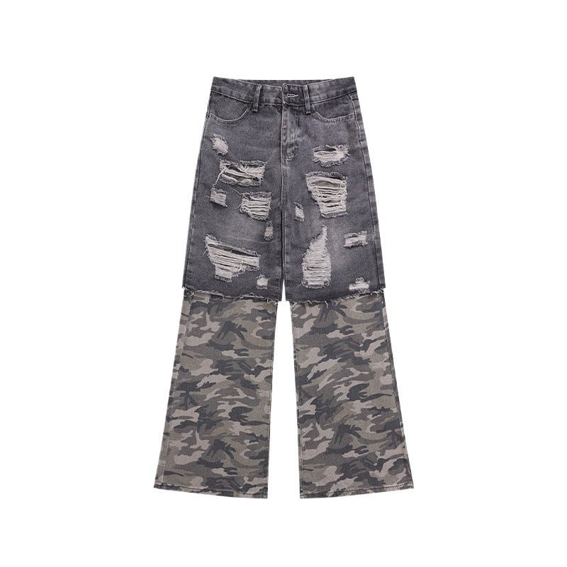Camouflage Patchwork Black Distressed Jeans - Thrashink