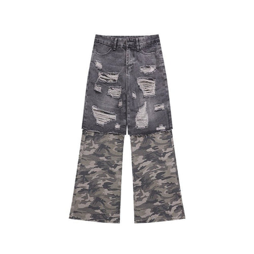 Camouflage Patchwork Black Distressed Jeans - Thrashink
