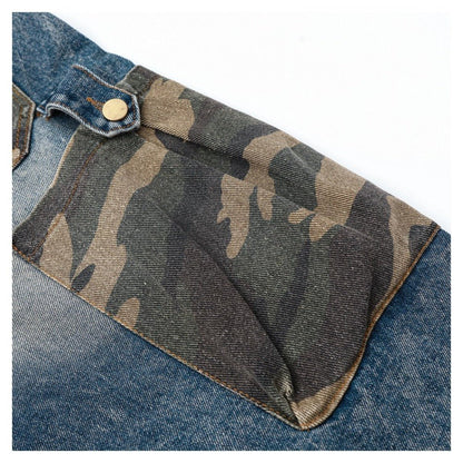 Camouflage Patchwork Denim Cargo Pants - Thrashink
